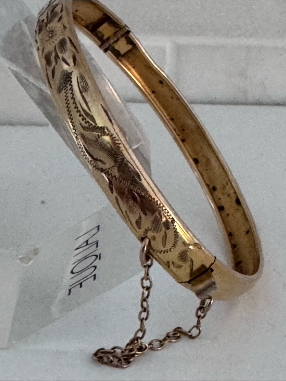 Vintage Engraved 9ct Rolled Gold Hinged Bangle Bracelet John Gloster Ltd